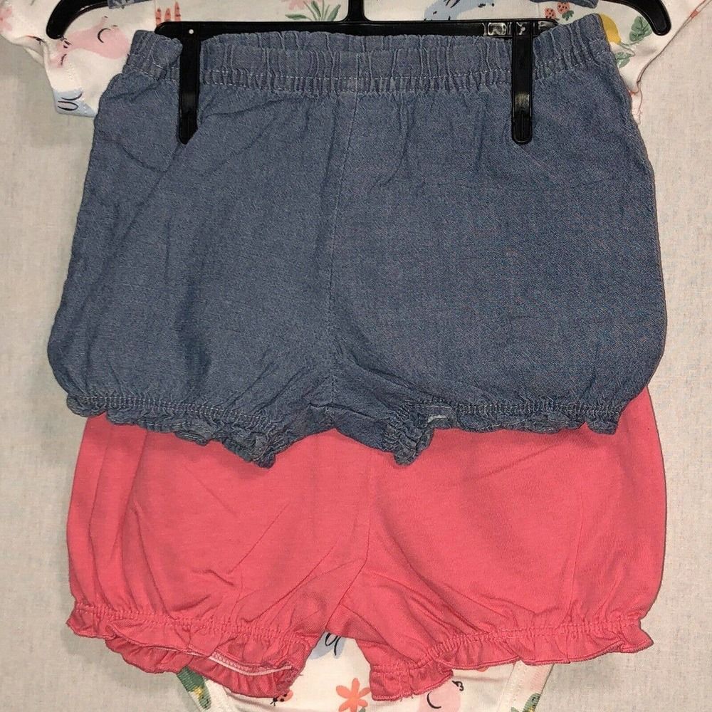 Carter's 12 Months Girls Flower Bunny 4 Pieces Dress Bodysuit Short Pant Set NWT - Picture 3 of 5